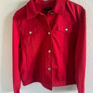 Chaps Red Button-Front Jean Jacket